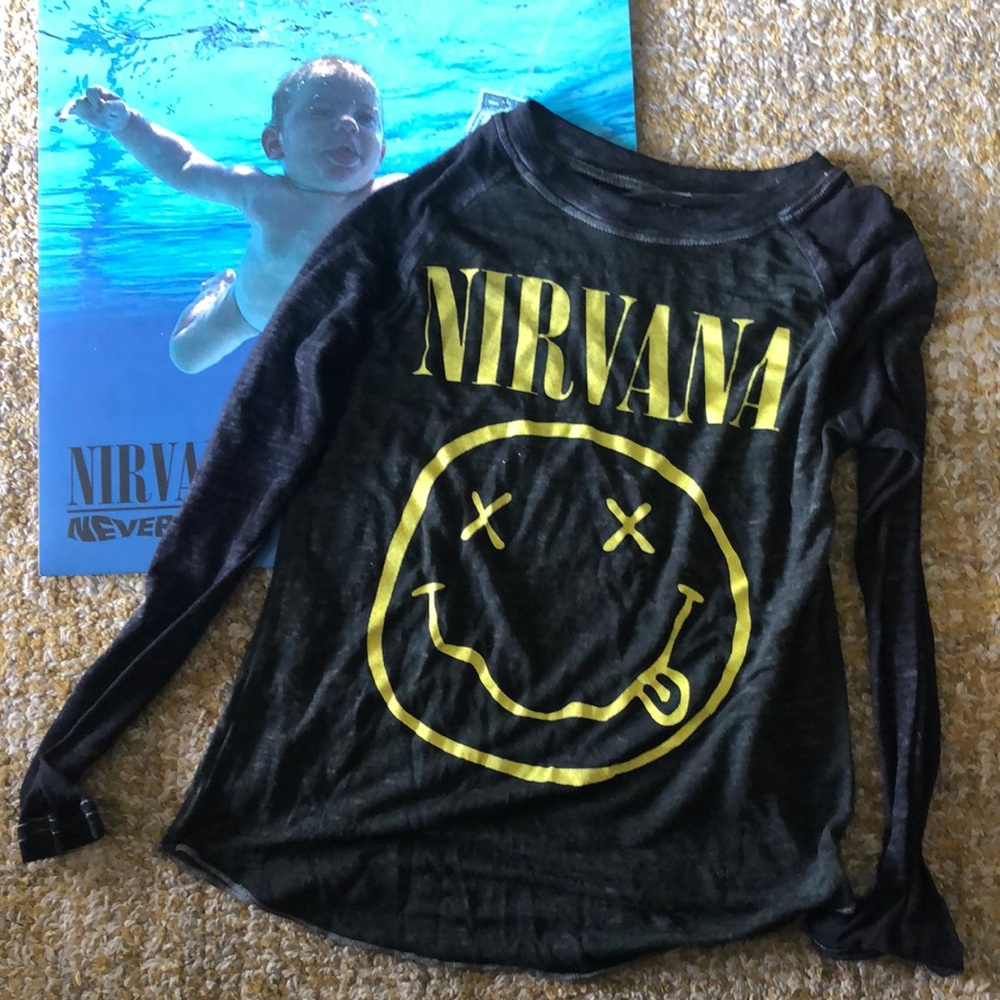 Nirvana T-shirt with classic vintage logo of dead smiley face, soft thin 4T